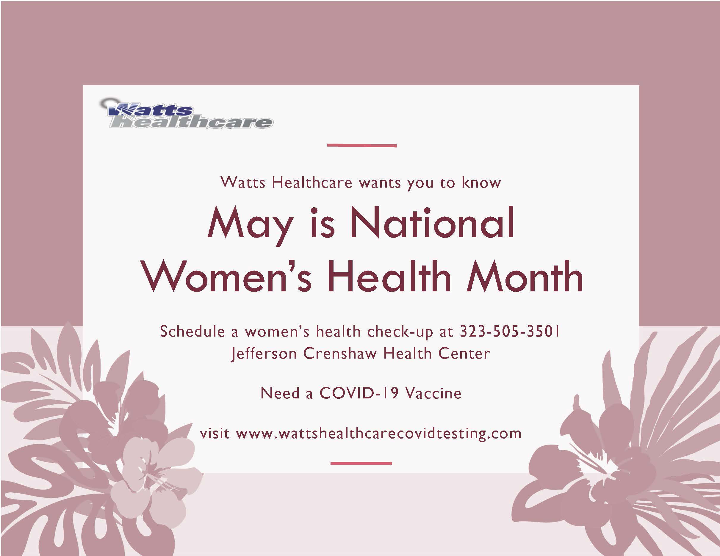 May is National Women’s Health Month Watts Healthcare Holman United