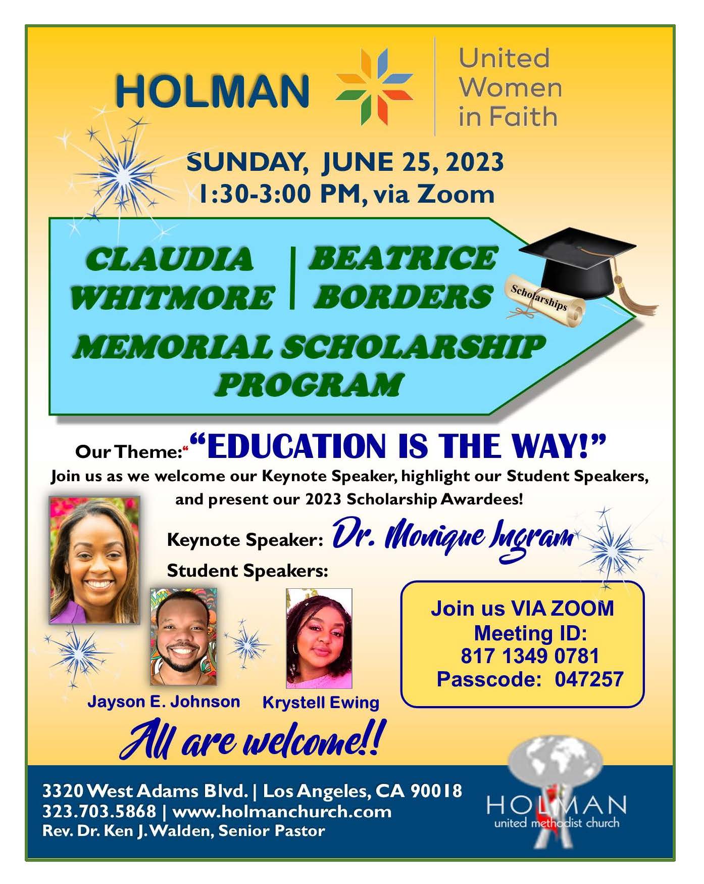 Claudia Whitmore Beatrice Borders Scholarship Program via Zoom